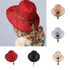 Fashion Mujer Lady Linen Wide Brim Casual Travel Cap Summer Beach Sun Hat  eb-32233452